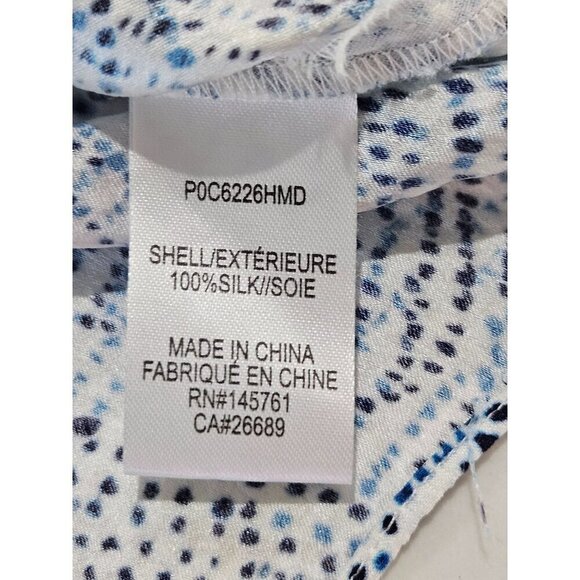 Parker Medium Silk 3/4 Sleeve Beverly Blouse Botanical Dots Floral Blue White - Picture 4 of 11